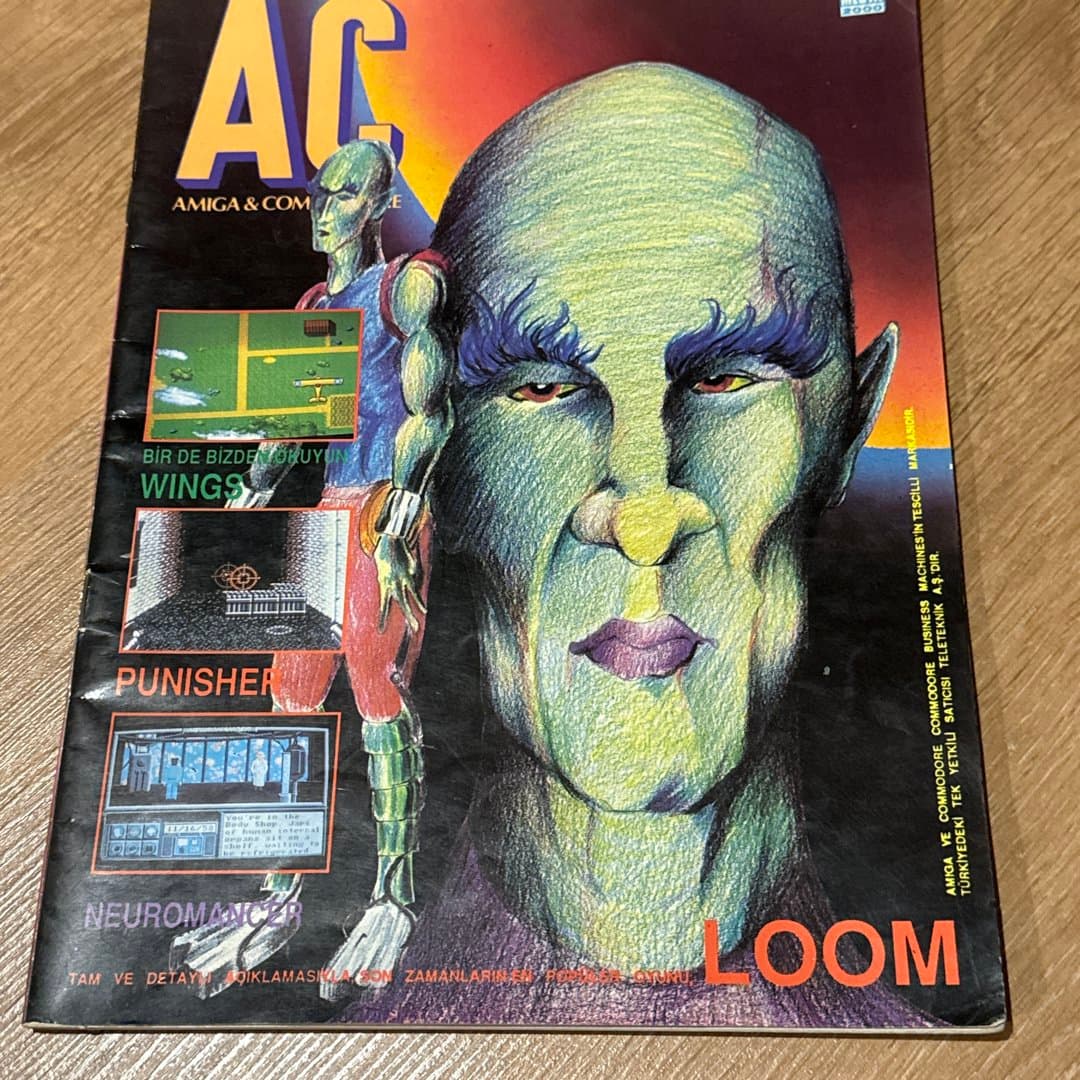 AC Amiga & Commodore magazine from November 1990 featuring Loom, Wings, Punisher, and Neuromancer.