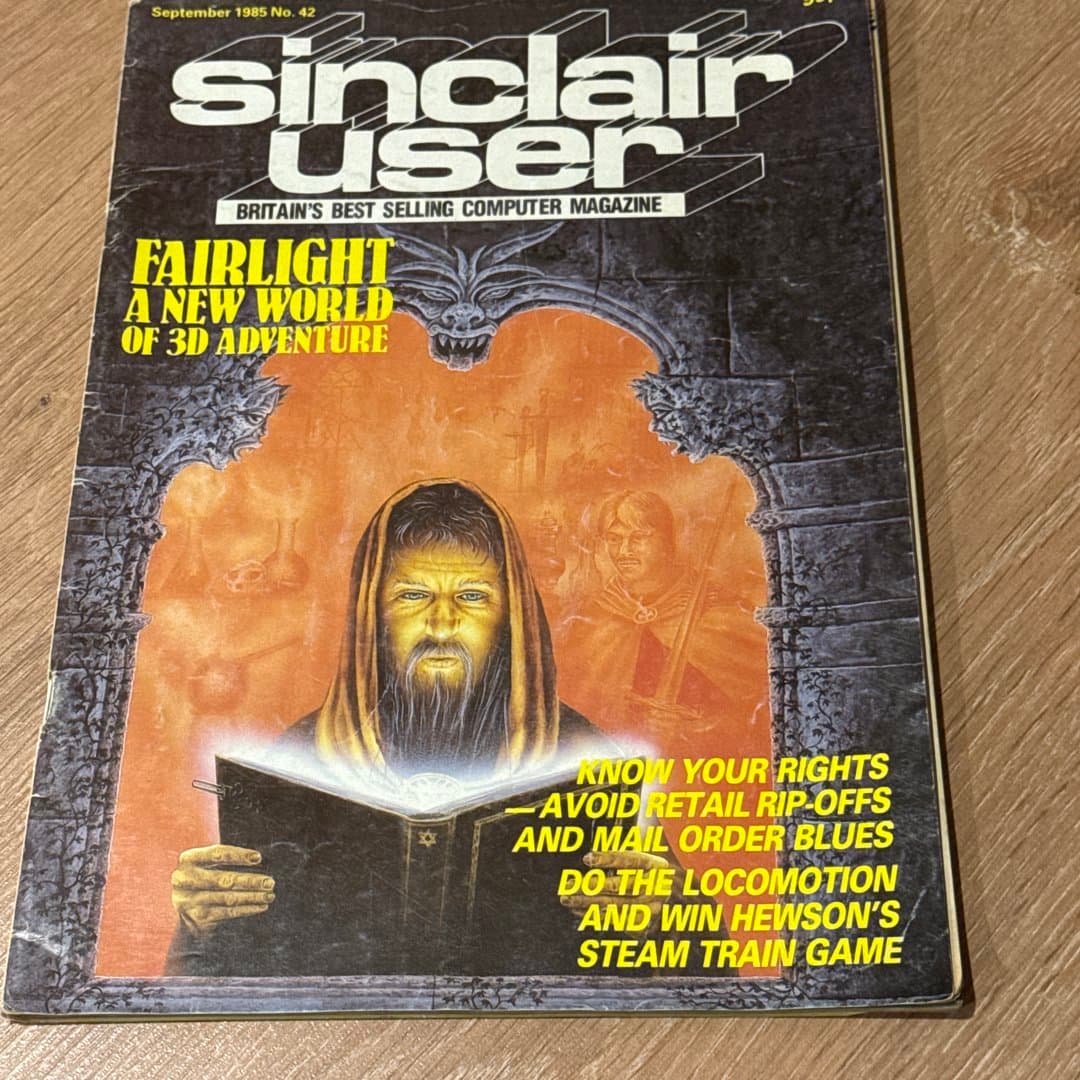 Sinclair User magazine, September 1985 issue featuring Fairlight game.