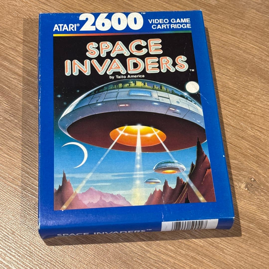 Atari 2600 Space Invaders video game cartridge.