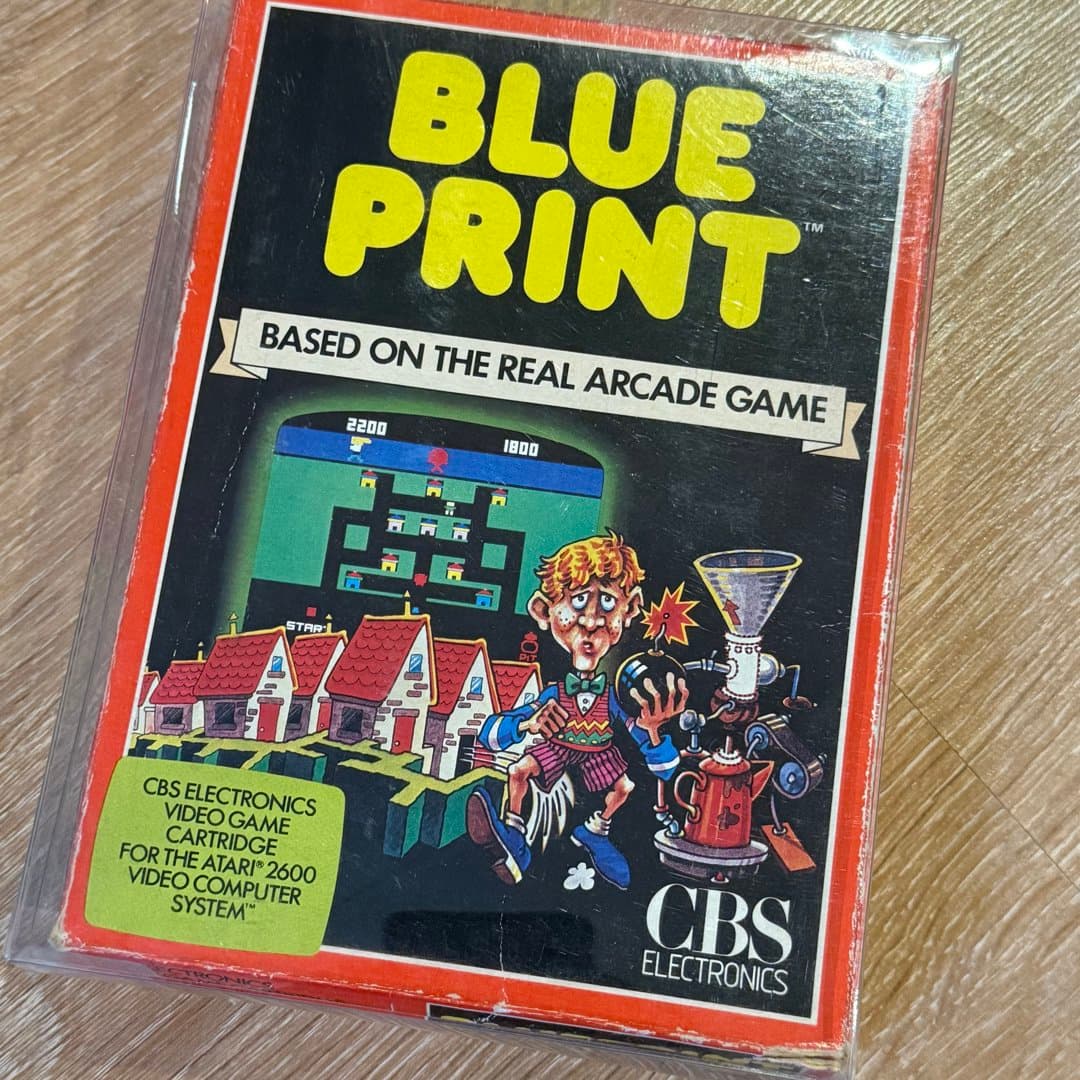 Vintage Blueprint video game cartridge for Atari 2600 by CBS Electronics, based on the arcade game.