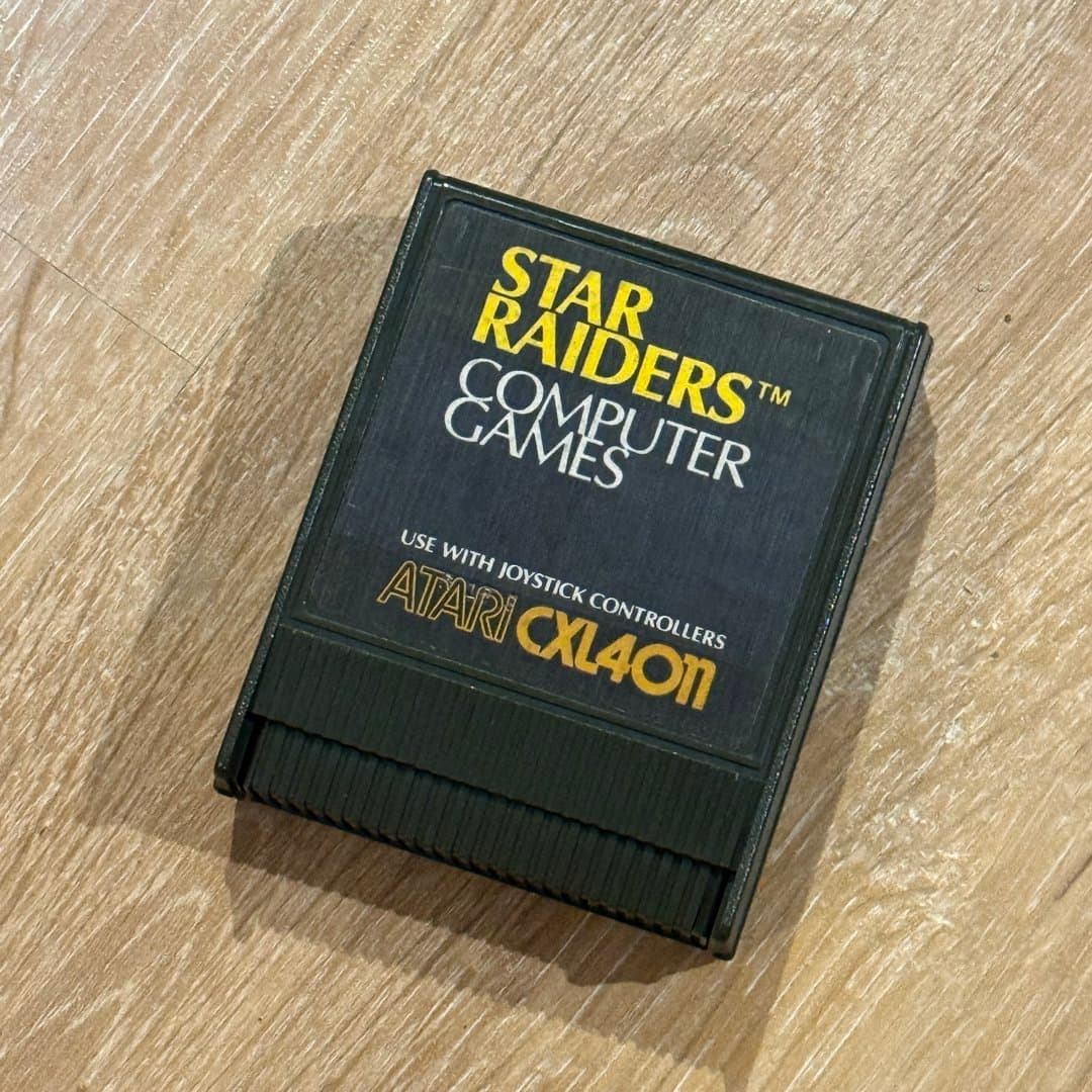 Vintage Atari Star Raiders CXL4011 computer game cartridge for joystick controllers.