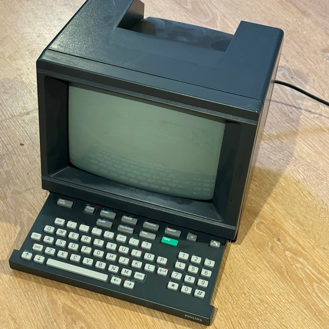 Vintage Philips telephone directory terminal with a built-in screen and keyboard. - Photo 1