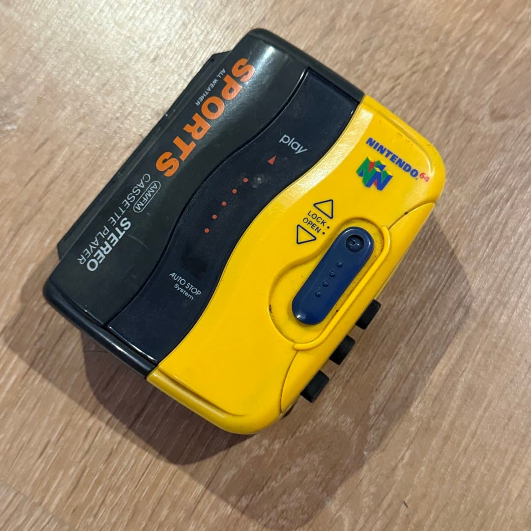 Nintendo 64 branded all-weather sports stereo AM/FM cassette player.