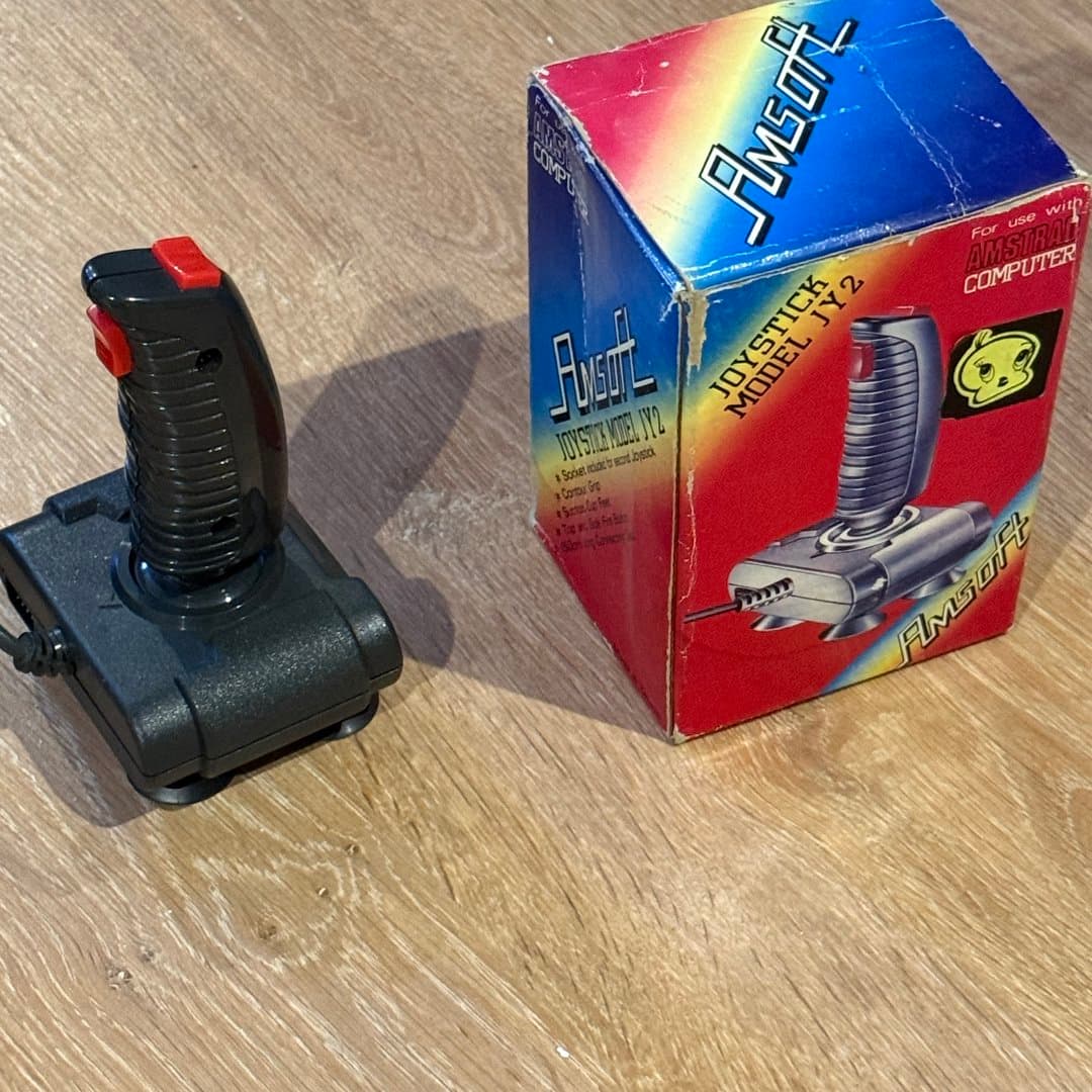 Vintage Amsoft Joystick Model JY2 for Amstrad computers, with original box.
