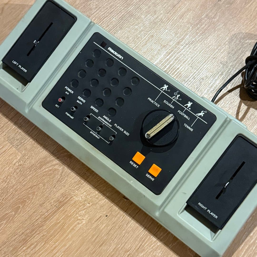 Radotin vintage multi-game console for classic Pong, Squash, Football, and Tennis.
