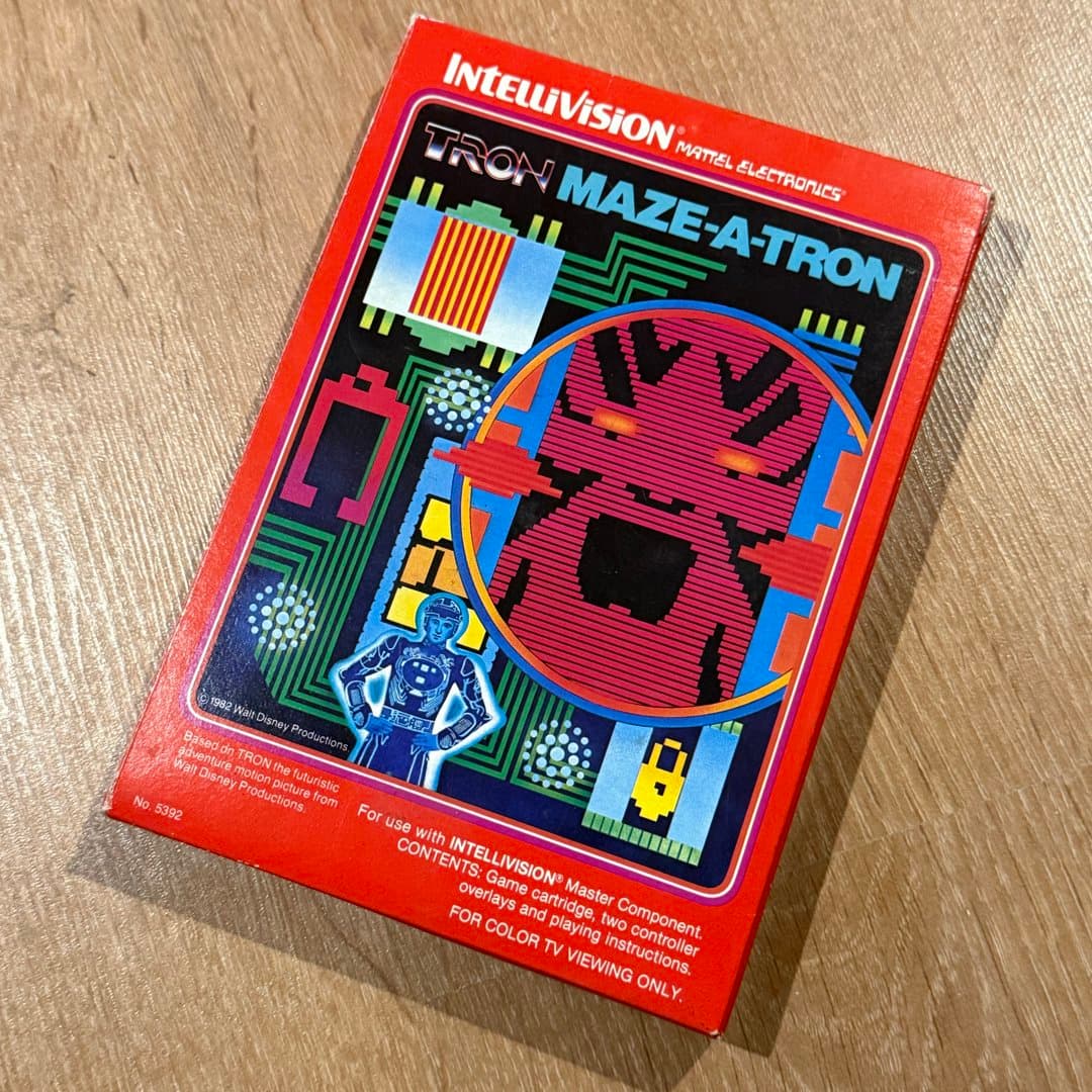 Vintage Intellivision TRON MAZE-A-TRON video game cartridge by Mattel Electronics.