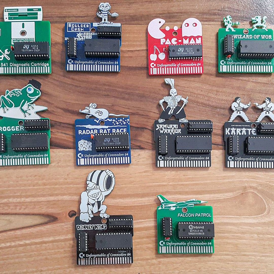 Collectible circuit board art featuring classic Commodore 64 game titles and iconic characters. - Photo 1