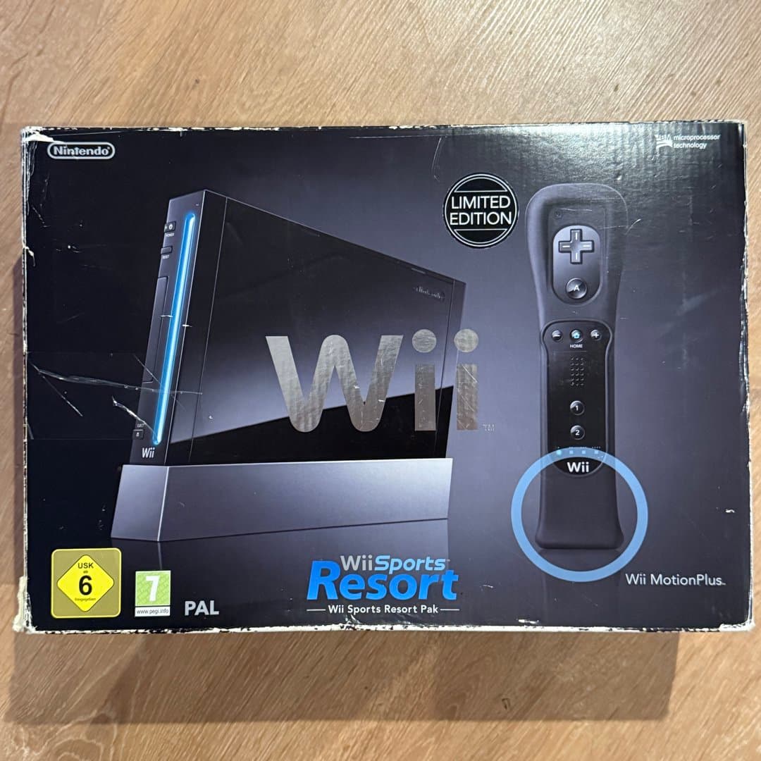 Limited Edition Black Nintendo Wii console bundle with Wii Sports Resort and MotionPlus.