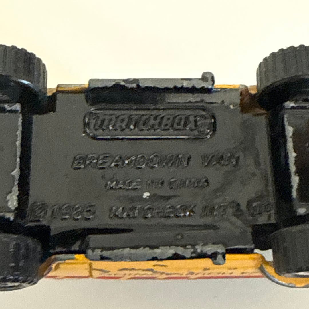 1985 Matchbox Breakdown Van die-cast toy vehicle, made in China.