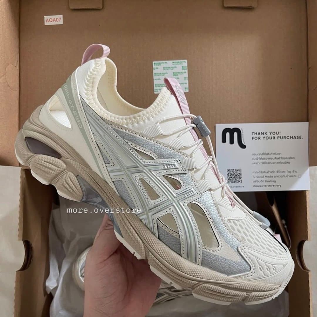 ASICS GT-2160 sneakers in a cream and silver colorway, featuring a chunky, retro design.