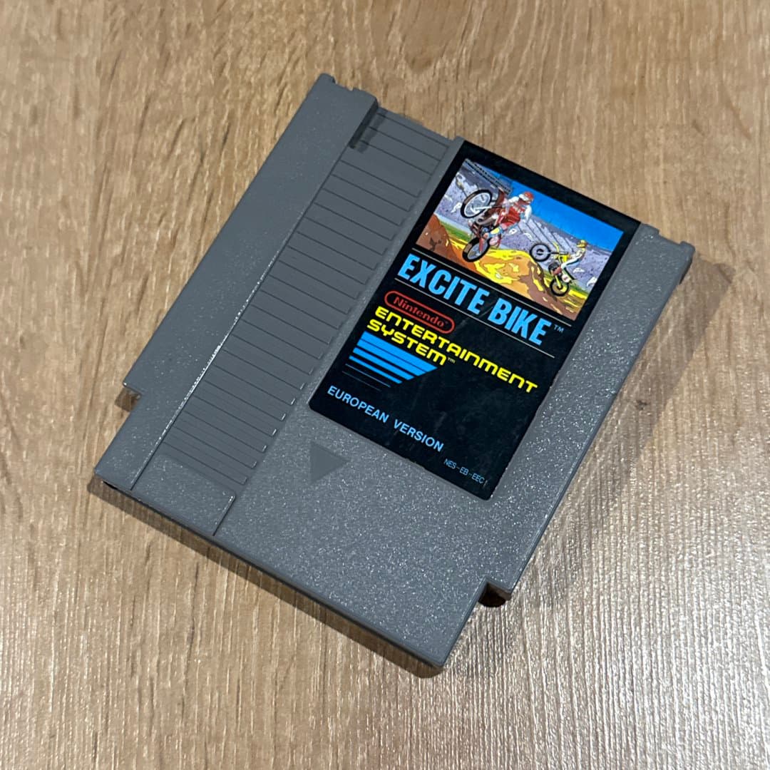 Excitebike NES European Version, a classic Nintendo Entertainment System motocross game cartridge.