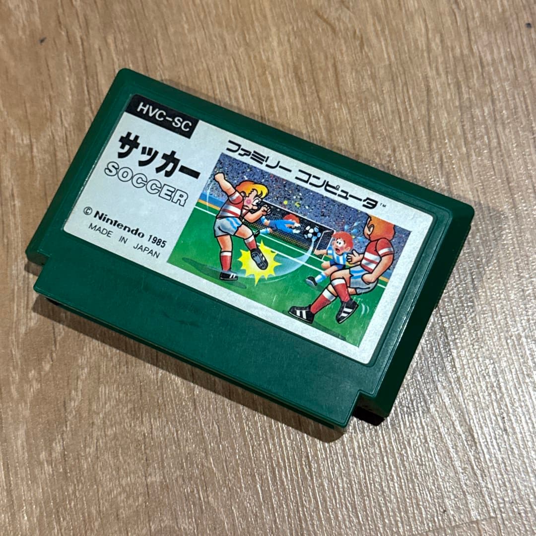 1985 Nintendo Famicom Soccer game cartridge (HVC-SC) for retro gaming.