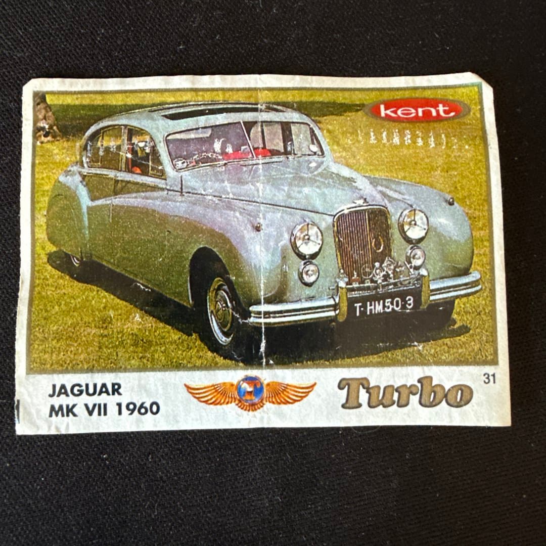 Collectible card featuring a 1960 Jaguar MK VII, part of the Kent Turbo series. #31