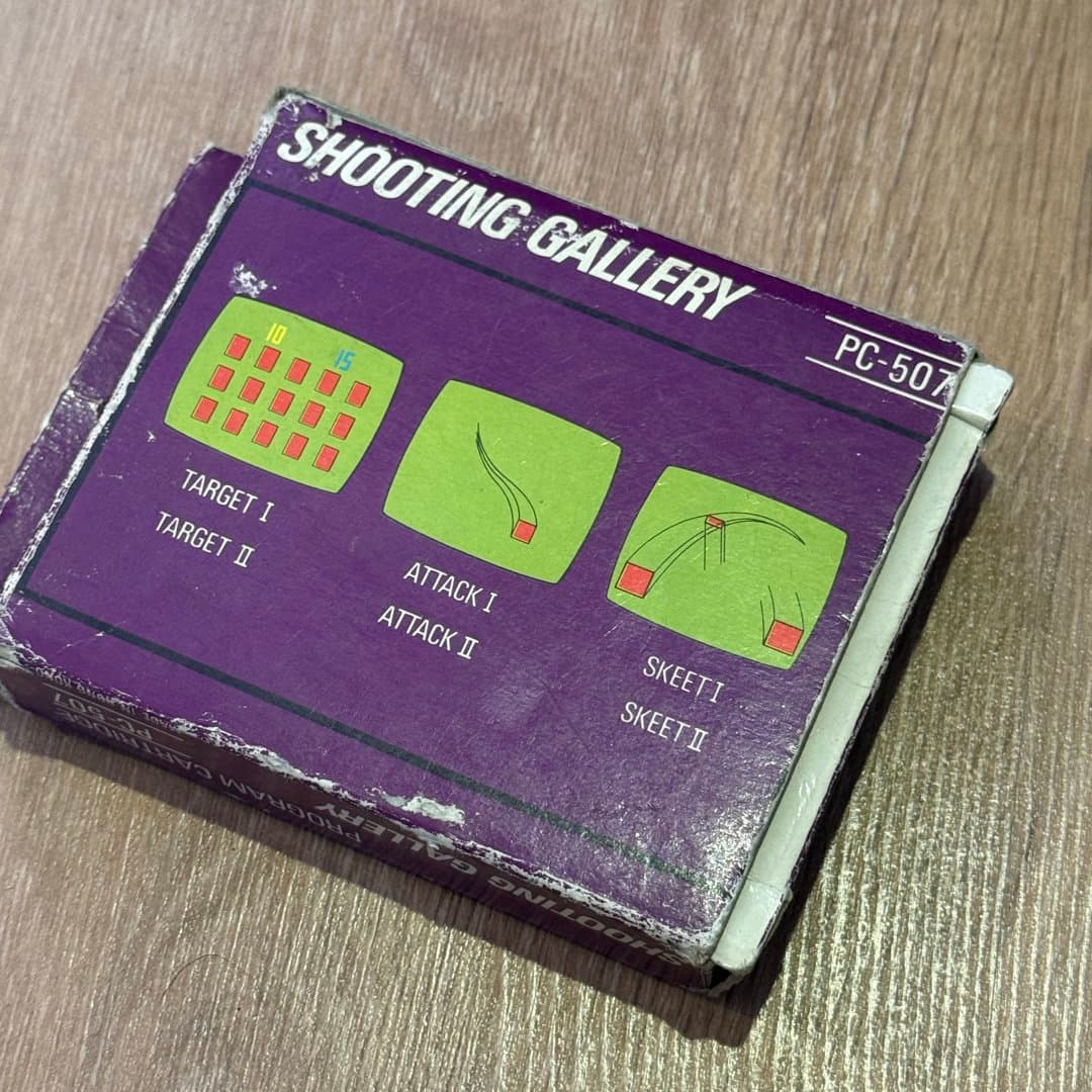 Vintage Soundic SD-050 Game 'Shooting Gallery' video game cartridge (PC-507) with target, attack, and skeet modes.